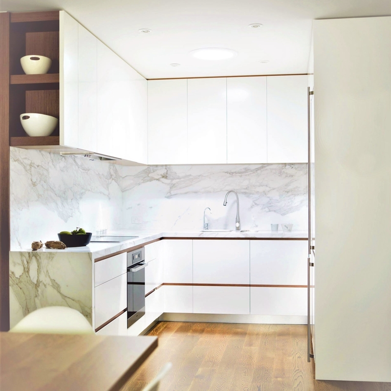 El nuevo profesional diseña el fabricante blanco de las puertas de armario de cocina de la melamina de los armarios de cocina modernos por encargo
