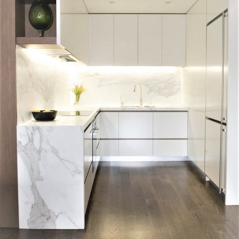 El nuevo profesional diseña el fabricante blanco de las puertas de armario de cocina de la melamina de los armarios de cocina modernos por encargo