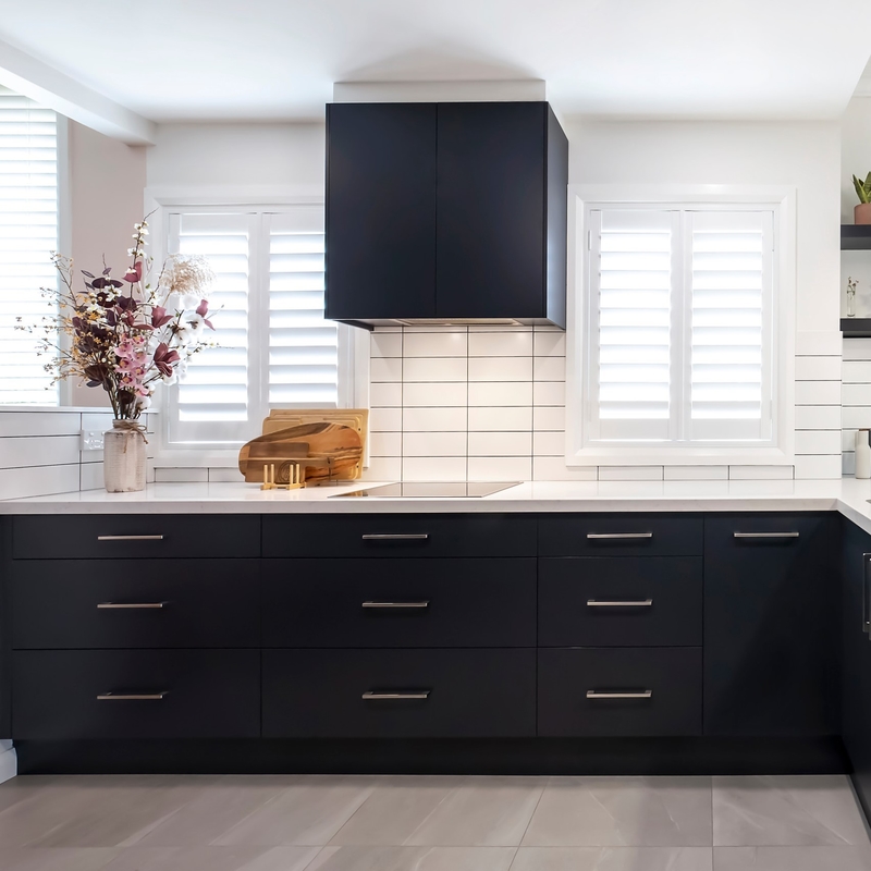 Armarios modernos de Matte Black Color de la cocina completa del PVC para el armario de cocina de los muebles de la cocina