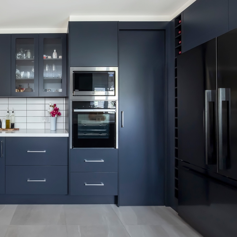 Armarios modernos de Matte Black Color de la cocina completa del PVC para el armario de cocina de los muebles de la cocina