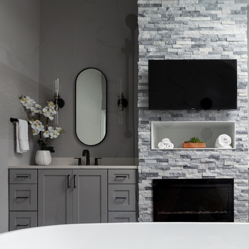 Unidades neutrales de lujo de Grey Shaker Style Lacquer Bathroom Vanity combinadas con 2 puertas 6 cajones