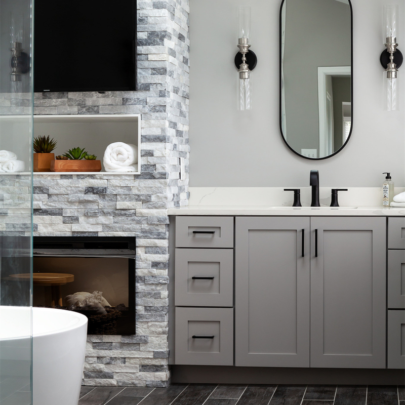 Unidades neutrales de lujo de Grey Shaker Style Lacquer Bathroom Vanity combinadas con 2 puertas 6 cajones