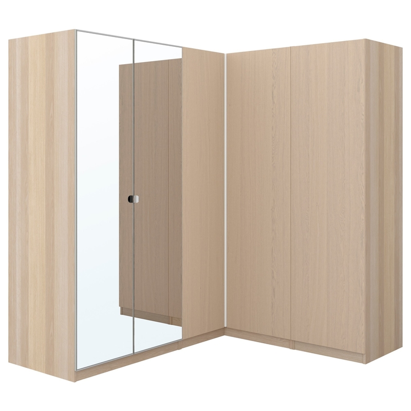 Guardarropas modernos del grano de madera del dormitorio del gabinete de almacenamiento de la puerta de la melamina 4 con el espejo de los cajones