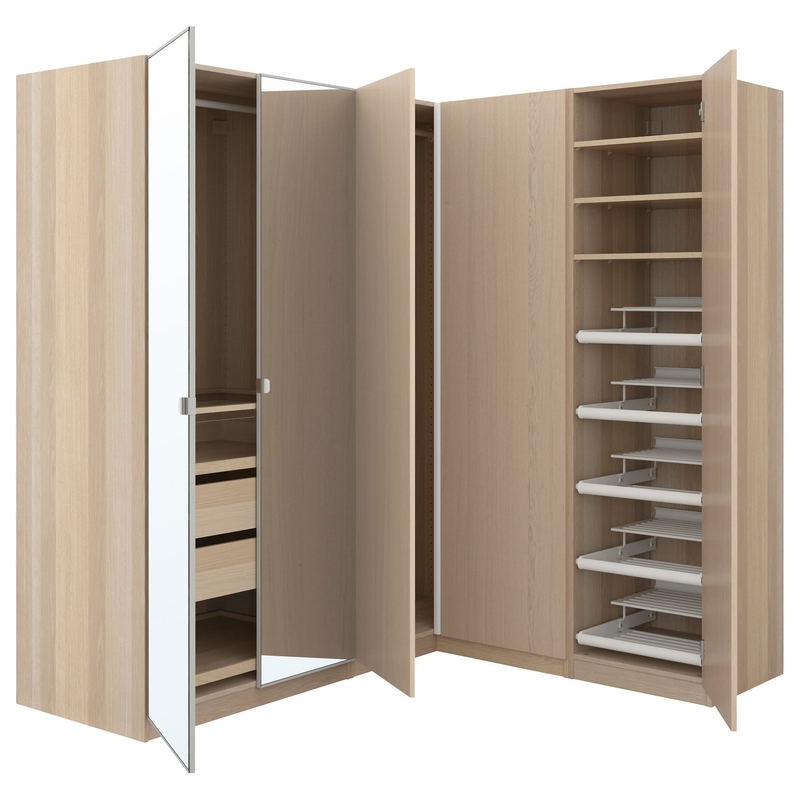 Guardarropas modernos del grano de madera del dormitorio del gabinete de almacenamiento de la puerta de la melamina 4 con el espejo de los cajones