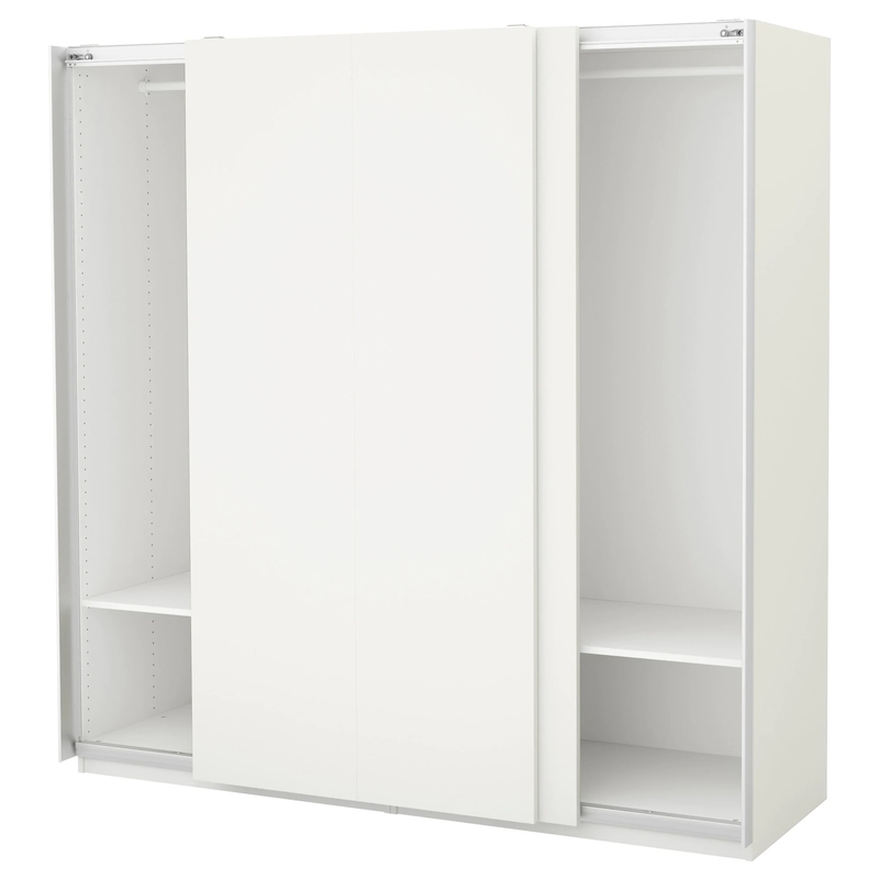Matte White Cream Flat Panel laquea almacenamiento del dormitorio del paño del armario del guardarropa de la puerta deslizante