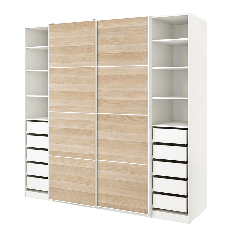 Llano modular moderno del grano de madera del guardarropa de la pared del dormitorio de la laca del armario de la puerta deslizante de la melamina