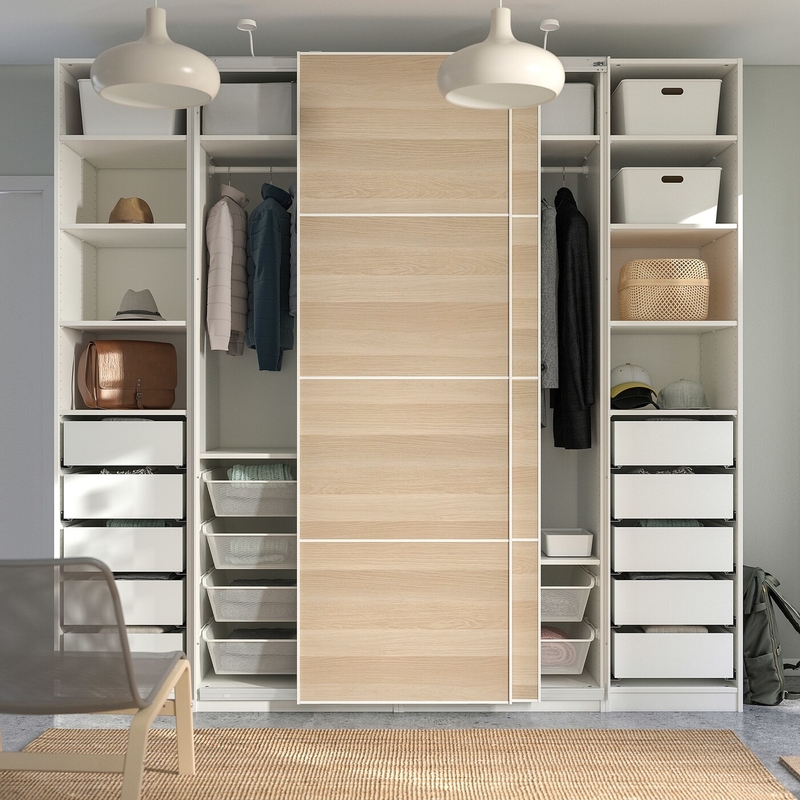 Llano modular moderno del grano de madera del guardarropa de la pared del dormitorio de la laca del armario de la puerta deslizante de la melamina