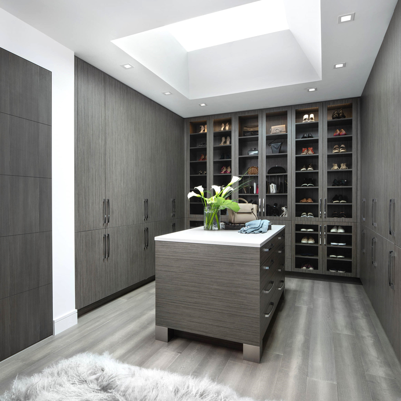 Puerta de cristal beige casera moderna de Grey Melamine Walk In Closet para el vestuario