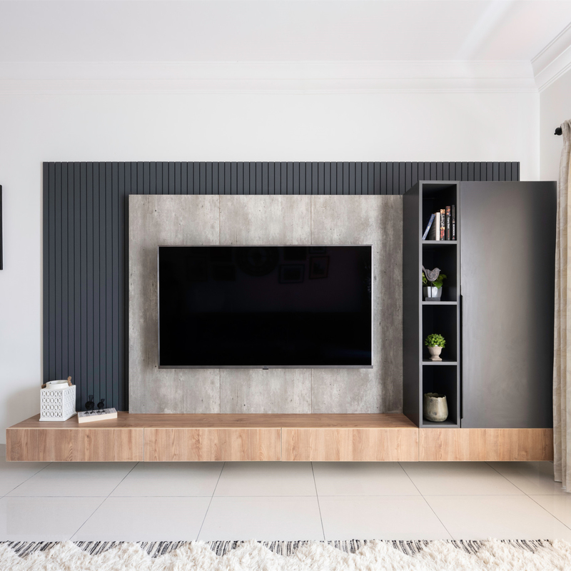 Grano oscuro blanco moderno de madera del banco de la unidad de la melamina TV del gabinete de Grey Wall Mounted TV