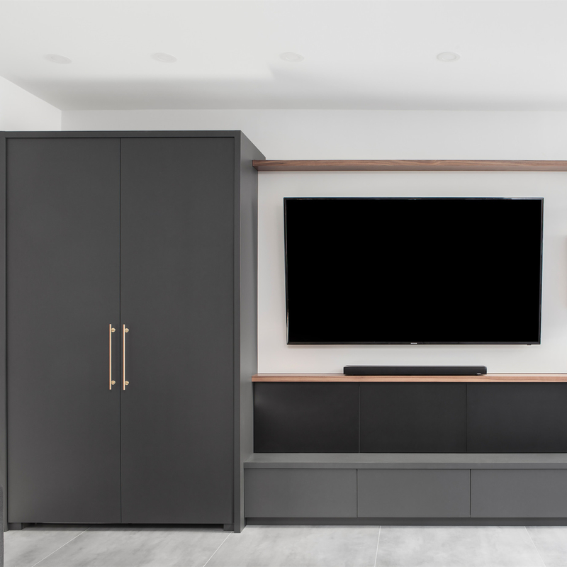 Gabinete oscuro minimalista durable del MFC Grey Lacquer TV con el cajón del almacenamiento