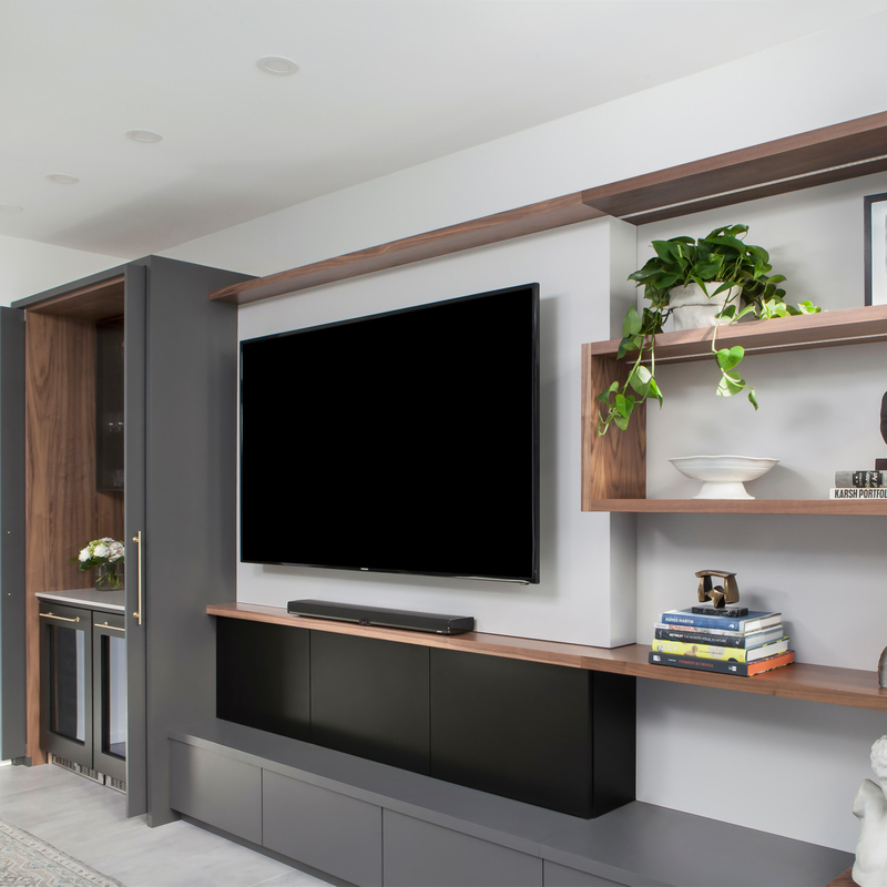 Gabinete oscuro minimalista durable del MFC Grey Lacquer TV con el cajón del almacenamiento