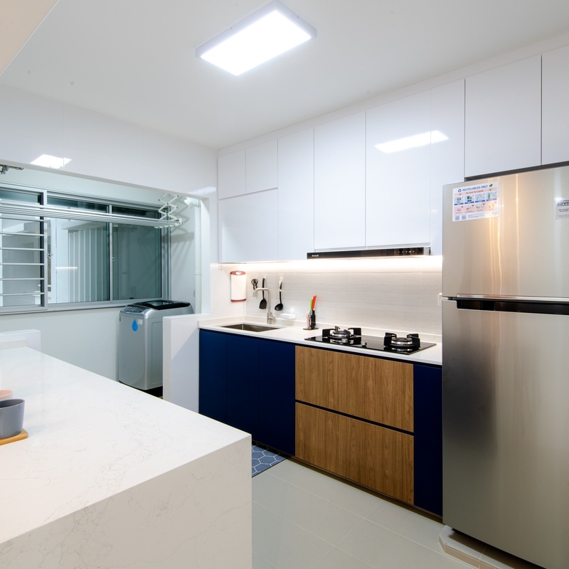 Textura de madera modular del alto del lustre de la laca del armario de cocina pequeño de los azules marinos hogar blanco moderno del almacenamiento