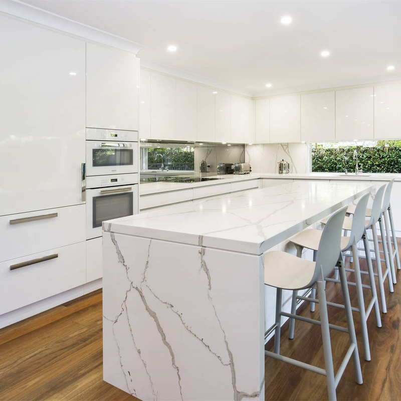 Forma de L del gabinete de cocina de la laca blanca del alto brillo con Lazy Susan organizado isla