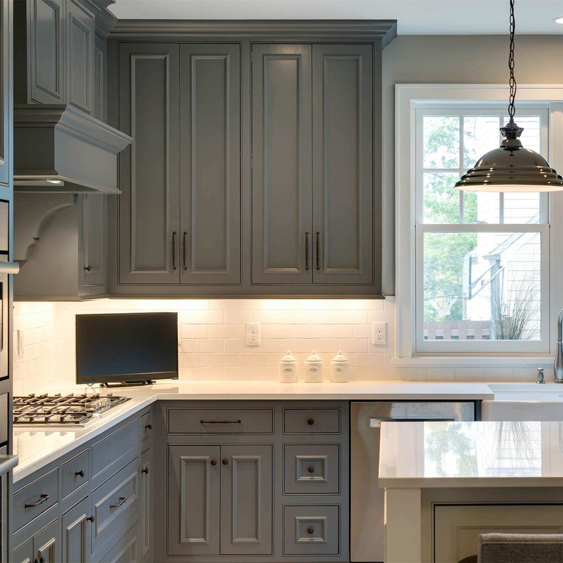 El gabinete de cocina de madera sólida de los muebles de la cocina de la forma de L clásico americano fija para la casa