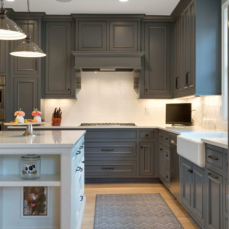 El gabinete de cocina de madera sólida de los muebles de la cocina de la forma de L clásico americano fija para la casa