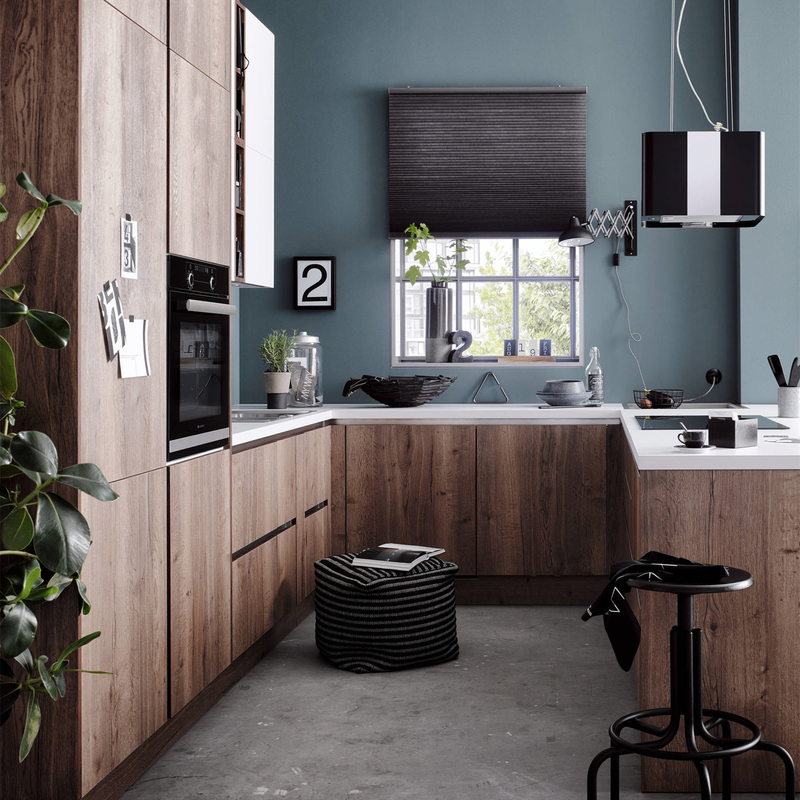 Muebles modulares de los gabinetes de cocina de la chapa de la madera del MDF de la cocina pequeña en uno con el sistema de la isla