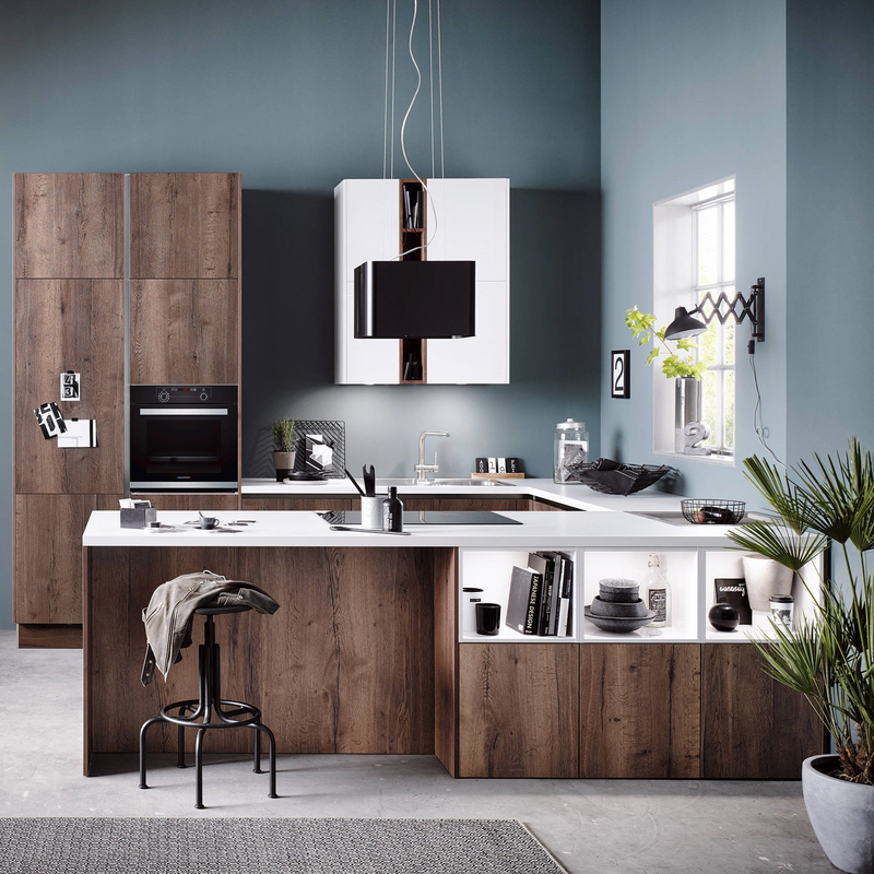 Muebles modulares de los gabinetes de cocina de la chapa de la madera del MDF de la cocina pequeña en uno con el sistema de la isla