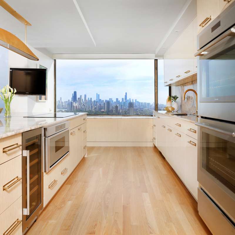 Cocina de madera de la melamina de la cocina de los armarios del almacenamiento de la cocina de partícula del gabinete plano brillante blanco modular bicolor del tablero