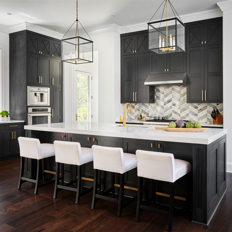 Manija de oro de alta calidad moderna americana Shaker Kitchen Cabinets Complete Sets negro cercano suave con la isla