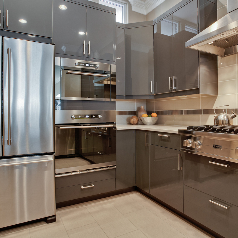 U forma a los armarios de cocina oscuros de Grey Lacquer Electric Touch Open del alto lustre para el chalet