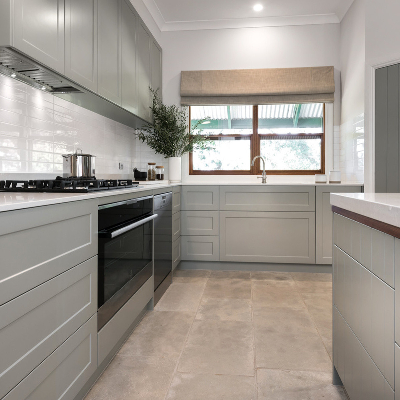Concentrarse en el diseño de gabinetes Modular gabinetes de cocina moderno EE.UU. Grey Shaker armario para mayorista