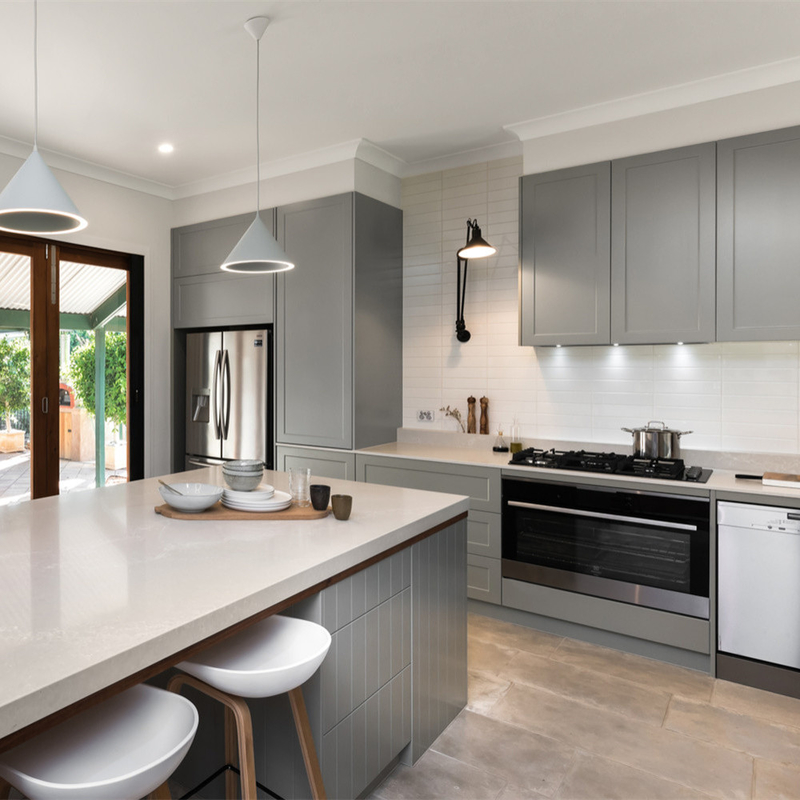 Concentrarse en el diseño de gabinetes Modular gabinetes de cocina moderno EE.UU. Grey Shaker armario para mayorista